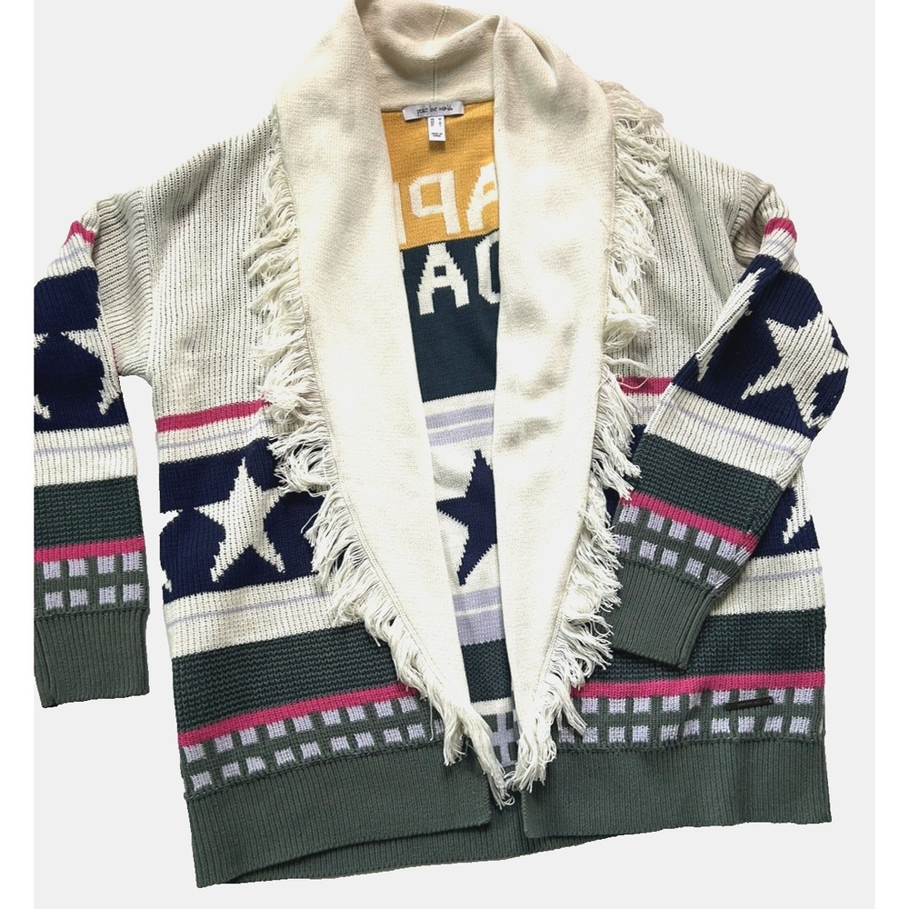 Peace Love World Happy Day Cardigan Sweater Artsy Macxamalist Size l